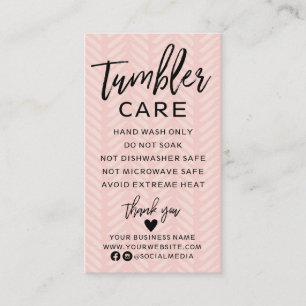 Peach Pink Tumbler Care Instructions Business Card Visitenkarte