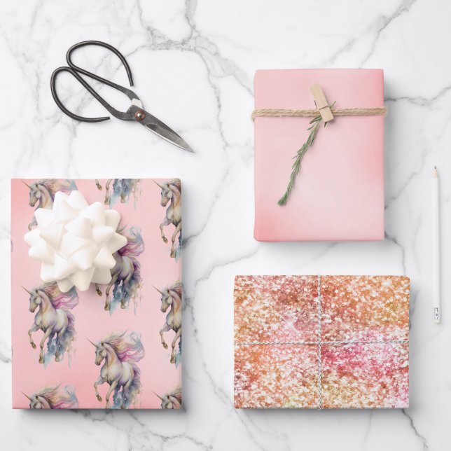 Peach Pink Unicorn Dream Geschenkpapier Set (Vorderseite)