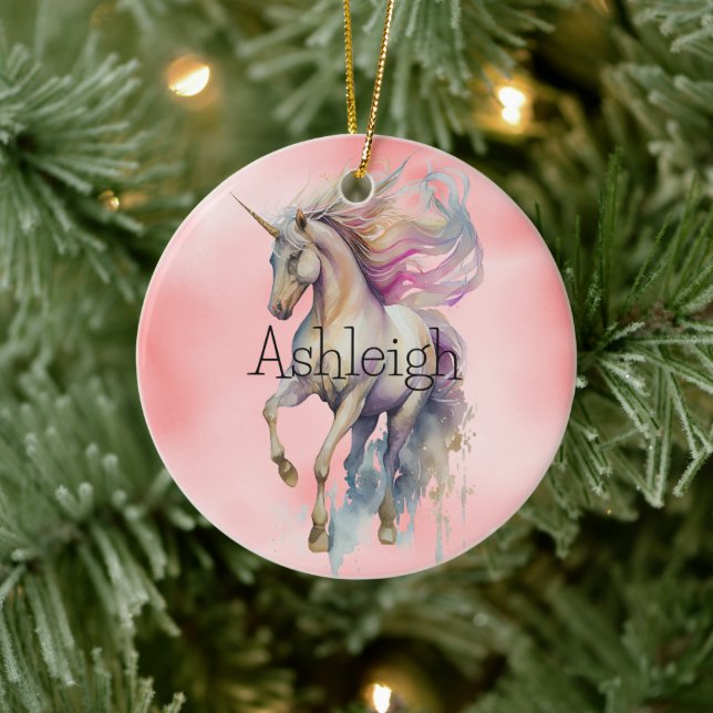 Peach Pink Unicorn Dream Keramik Ornament (Baum)