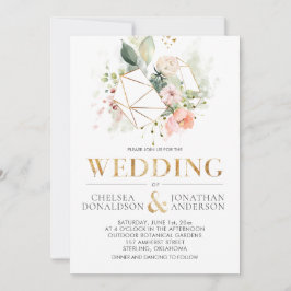 Peach Pink Watercolor Blumenterrasse Hochzeit Einladung