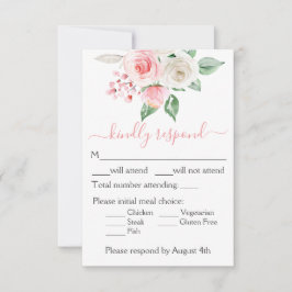 Peach Pink Watercolor Floral Wedding RSVP Card Karte