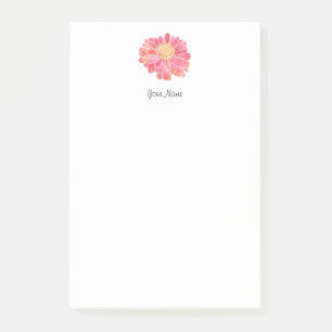 Peach Pink Watercolor Zinnia Post-it Klebezettel