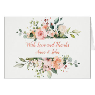 Peach Pink White Floral Frame Hochzeit Vielen Dank