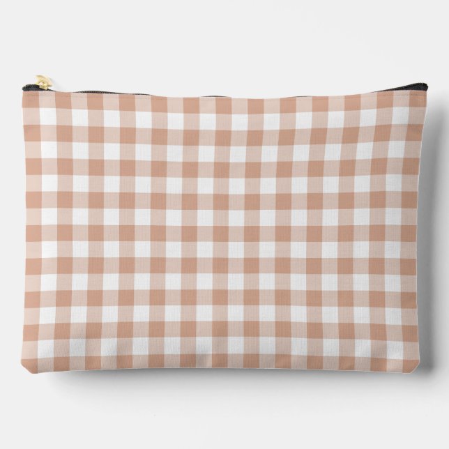 Peach Plaid Gingham Retro Color Zubehörtasche (Vorderseite)