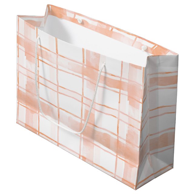 Peach Plaid Stripes Birthday Große Geschenktüte (Vorderseite Schrägansicht)