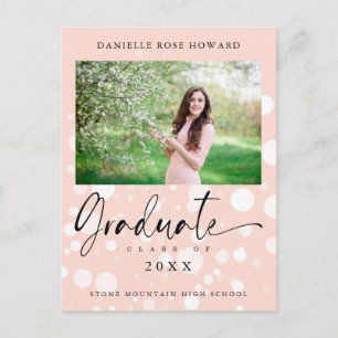 Peach Polka Dot Custom Foto Graduate Abschluss Postkarte