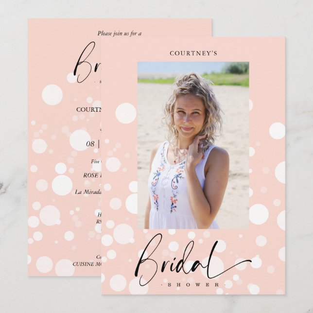 Peach Polka Dot Custom Photo Bridal Shower Einladung (Vorne/Hinten)