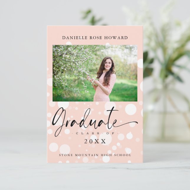 Peach Polka Dot Custom Photo Graduate Graduation (Stehend Vorderseite)