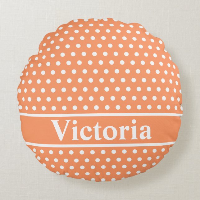 Peach Polka Dots Rundes Kissen (Vorderseite)