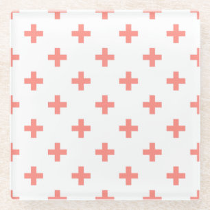 Peach polka Kreuze auf weiß Glasuntersetzer