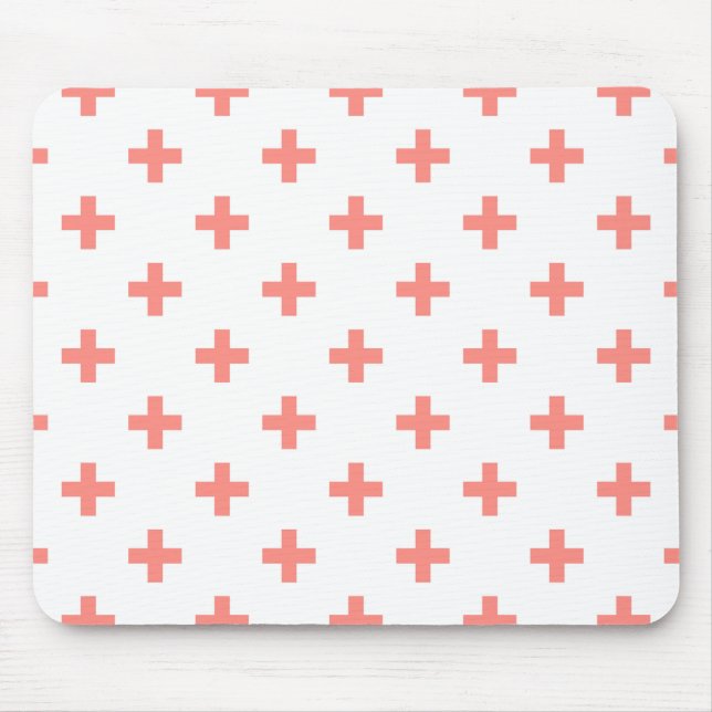 Peach polka Kreuze auf weiß Mousepad (Vorne)