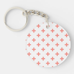 Peach polka Kreuze auf weiß Schlüsselanhänger
