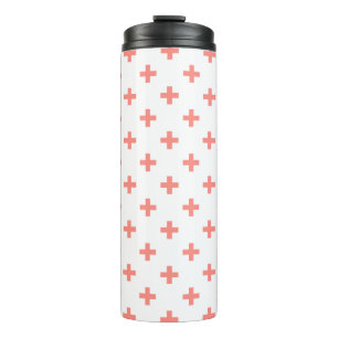 Peach polka Kreuze auf weiß Thermosbecher