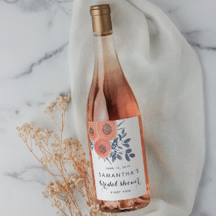 Peach Poppies Brautparty Weinetiketten Weinetikett