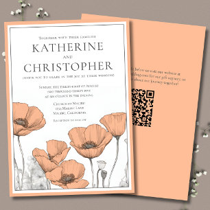 Peach Poppies Moderne Elegante formale Hochzeit de Einladung