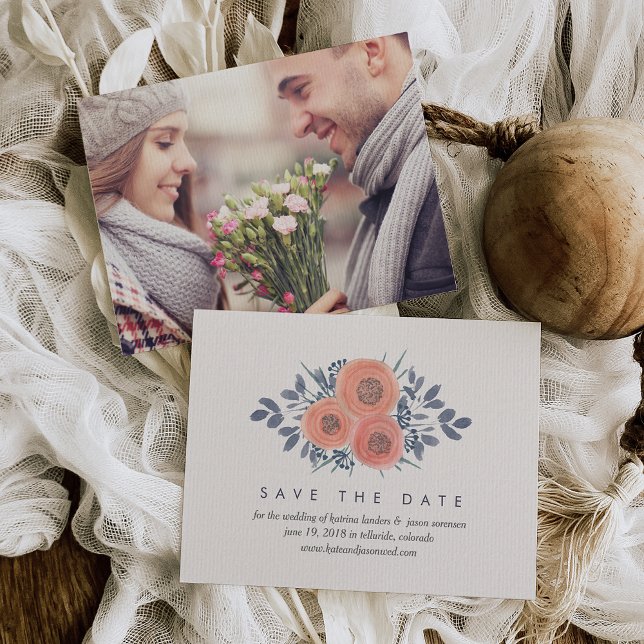 Peach Poppies Speichern der Datumskarten mit Foto- Save The Date (Von Creator hochgeladen)
