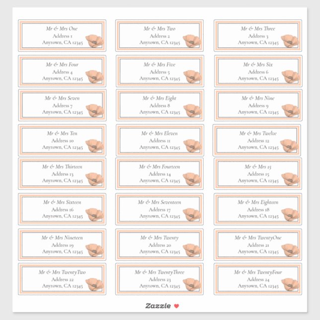 Peach Poppies Wedding Modern Floral Guest Address Aufkleber (Blatt)