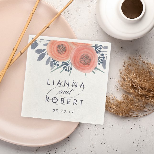 Peach Poppies Wedding Serviette (Von Creator hochgeladen)