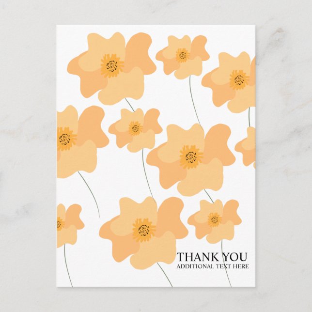 Peach Poppy Floral Hand Drawing Danke Postkarte (Vorderseite)