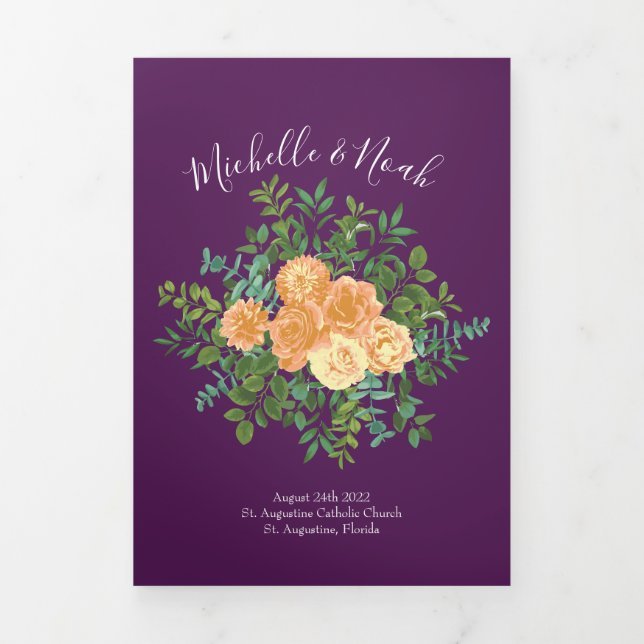 Peach Pum Lila Peony Rose Hochzeitsprogramme Dreifach-gefaltete Programmkarte (Cover)