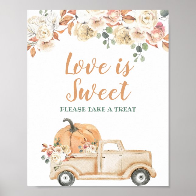 Peach Pumpkin Rustic Truck Liebe ist Sweet Sign Poster (Vorne)