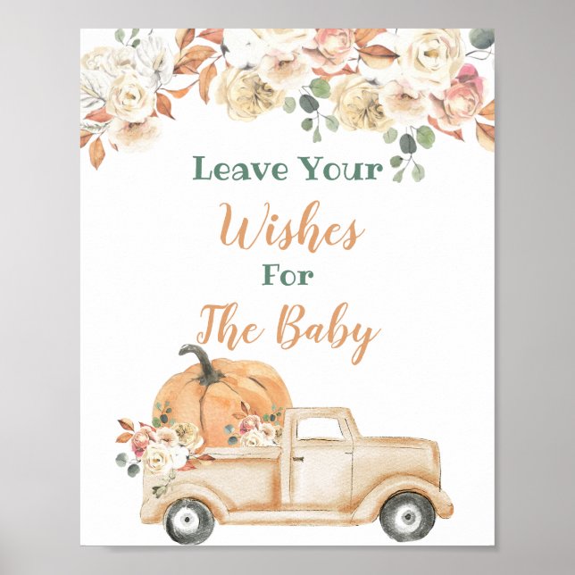 Peach Pumpkin Rustic Truck Wünsche für Baby-Zeiche Poster (Vorne)