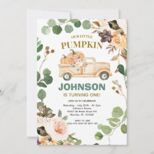 Peach Pumpkin Truck Party Herbst 1. Geburtstag Einladung