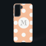 Peach Punkt Samsung Galaxy Hülle<br><div class="desc">Mit dieser weichen Pfirsichpolka dot monogram Handy-Abdeckung schützen Sie Ihr Handy stilvoll! Dieses Design mit einem warmen pastellfarbenen Hintergrund und weißen Polka-Punkten verleiht Ihrem Alltag eine spielerische und elegante Touch. Das individuell anpassbare Monogramm fügt einen persönlichen Flair hinzu und macht es zu einem einzigartigen Geschenk - oder zum perfekten Geschenk...</div>