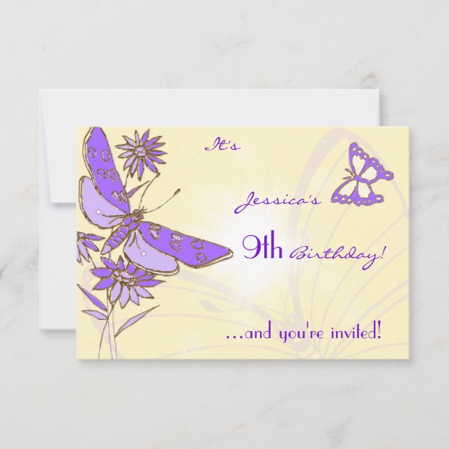 Peach Purple Butterfly Invitation Card Einladung (Vorderseite)