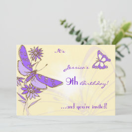 Peach Purple Butterfly Invitation Card Einladung