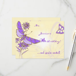 Peach Purple Butterfly Invitation Card RSVP Karte