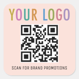 Peach QR Code Stickers Custom Business Logo Square
