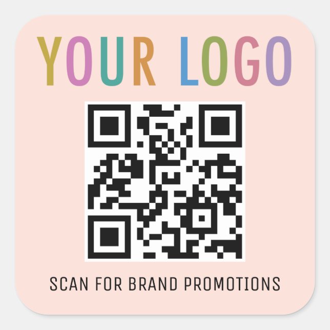 Peach QR Code Stickers Custom Business Logo Square (Vorderseite)