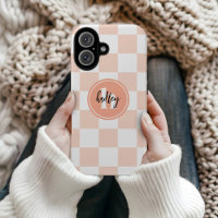 Peach Retro Karo Monogramm