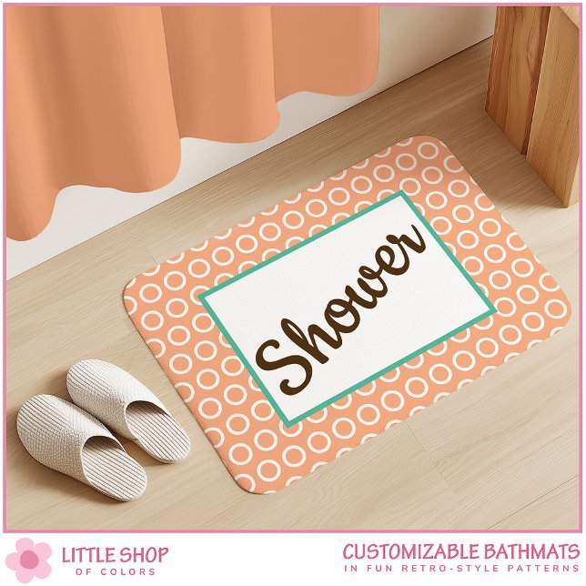 Peach Retro-Style Circle Pattern Customizable Badematte (Von Creator hochgeladen)