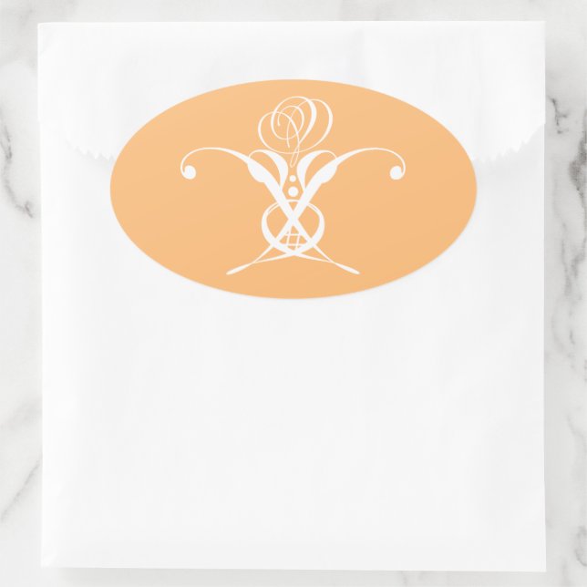 Peach Retro Weiße Geblüht Rose Ovaler Aufkleber (Tasche)