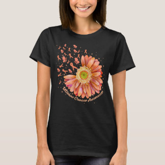 Peach Ribbon Hummingbird Sunflower Uteruskrebs T-Shirt