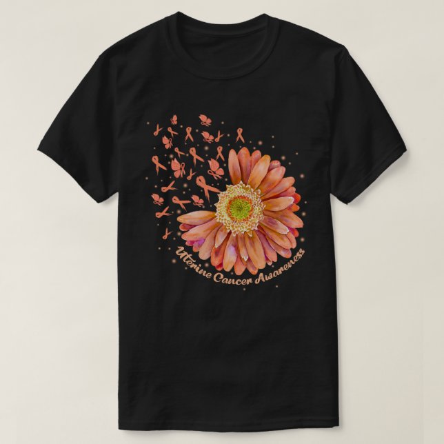 Peach Ribbon Hummingbird Sunflower Uteruskrebs  T-Shirt (Design vorne)