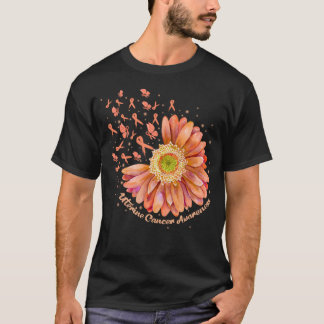 Peach Ribbon Hummingbird Sunflower Uteruskrebs  T-Shirt