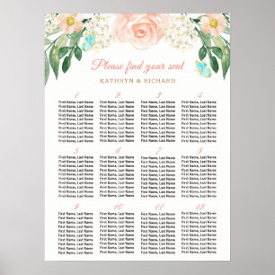Peach Rose 12 Tables Wedding Seating Chart Poster