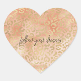 Peach Rose Aquarell Gold Leopard Print Herz-Aufkleber