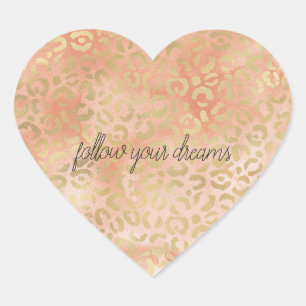 Peach Rose Aquarell Gold Leopard Print Herz-Aufkleber