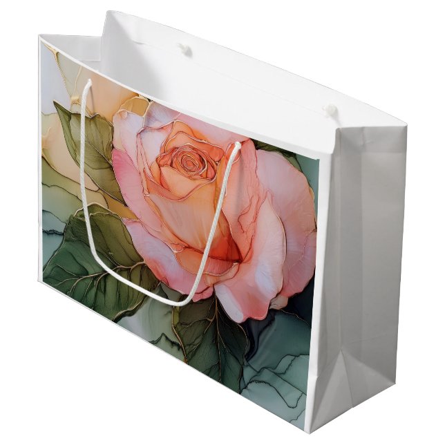 Peach Rose Blumenkohl Brautparty Große Geschenktüte (Vorderseite Schrägansicht)