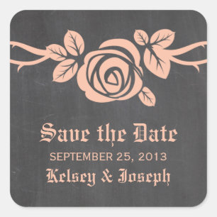 Peach Rose Chalkboard Save the Date Aufkleber