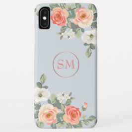 Peach Rose Dusty Blue Floral Monogram Case-Mate iPhone Hülle