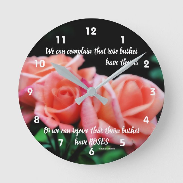 Peach Rose Einstellung Inspiration Zitat Runde Wanduhr (Vorderseite)