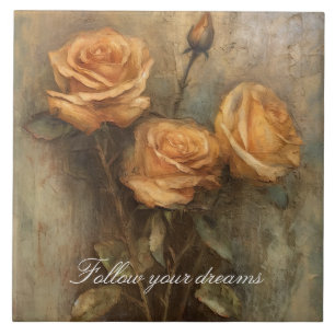 Peach Rose Floral Romantik Fliese