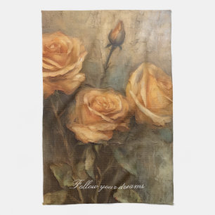 Peach Rose Floral Romantik Geschirrtuch