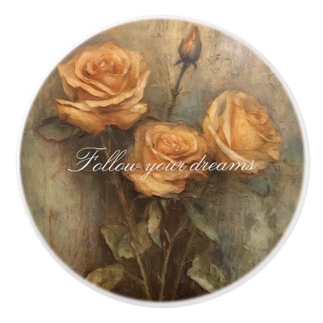 Peach Rose Floral Romantik Keramikknauf (Vorderseite)