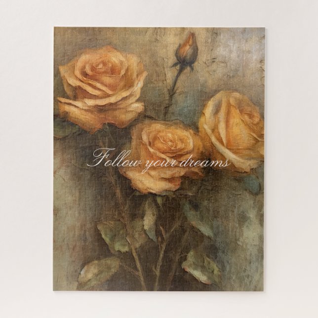 Peach Rose Floral Romantik Puzzle (Vertikal)